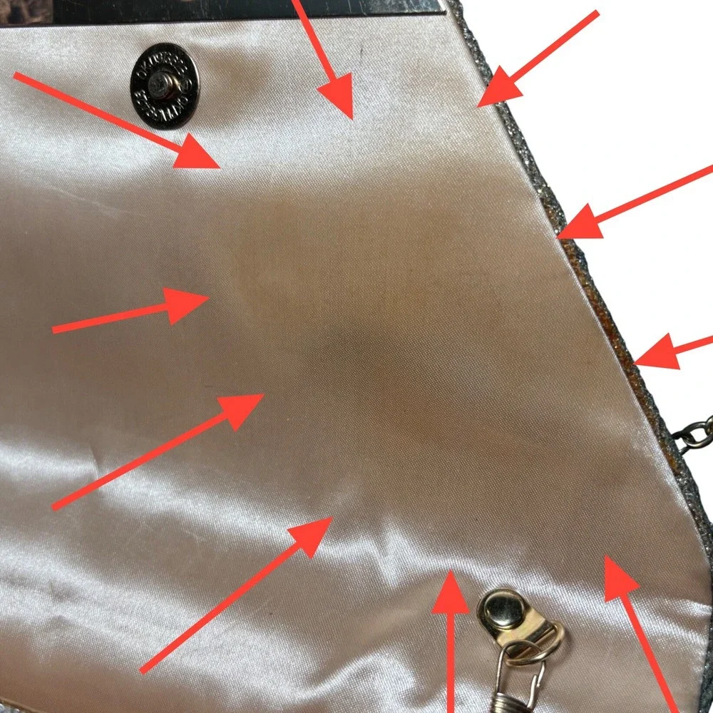 Envelope Clutch Womens Small Champagne‎ Gold Glitter Pleated Evening Bag READ